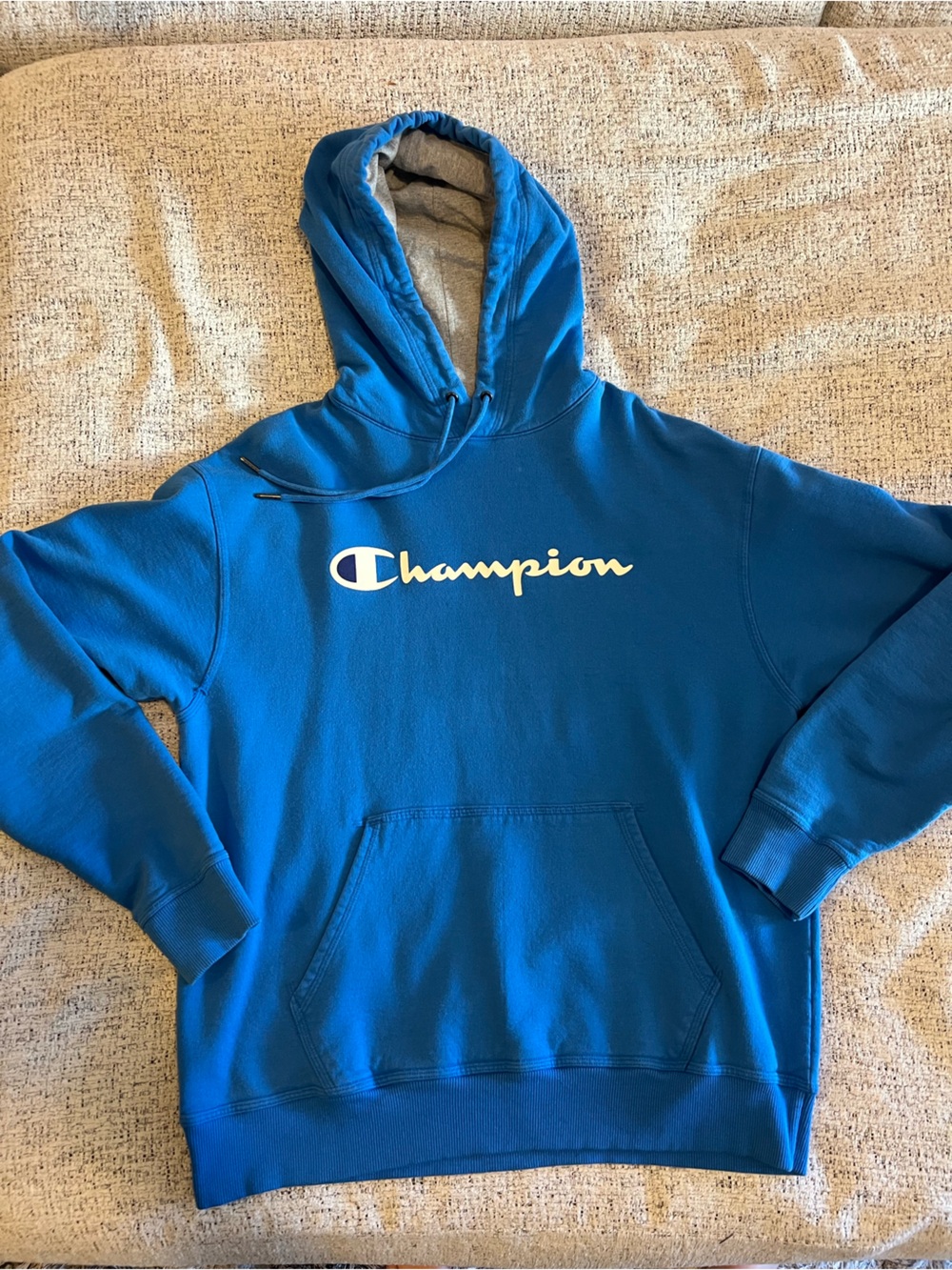 Champion Light Blue Hooded Sweatshirt with Logo Tag